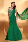 Buy Kiyohra Green Georgette Beads, Sequins, Veda Pre-draped Lehenga Saree With Blouse at Aza Fashions Buy_Kiyohra_Green Georgette Beads, Sequins, Veda Pre-draped Lehenga Saree With Blouse _at_Aza_Fashions