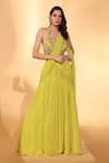 Buy Kiyohra Lime Georgette Embroidery, Beads Kara Pre-draped Lehenga Saree With Blouse at Aza Fashions Buy_Kiyohra_Lime Georgette Embroidery, Beads Kara Pre-draped Lehenga Saree With Blouse _at_Aza_Fashions