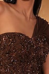 Shop_Kiyohra_Brown Georgette Embroidery, Sequins One Marlo Pre-draped Saree With Blouse 