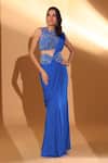 Buy_Kiyohra_Blue Georgette Embroidery, Beads, Sequins Felix Pre-draped Saree With Blouse _at_Aza_Fashions