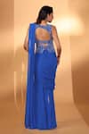 Shop_Kiyohra_Blue Georgette Embroidery, Beads, Sequins Felix Pre-draped Saree With Blouse _at_Aza_Fashions