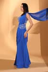 Kiyohra_Blue Georgette Embroidery, Beads, Sequins Felix Pre-draped Saree With Blouse _Online_at_Aza_Fashions