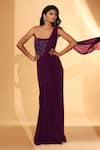 Buy_Kiyohra_Purple Georgette, Net Beads, Embroidery One Shoulder Tori Saree Gown _at_Aza_Fashions