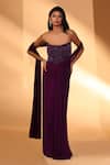 Buy_Kiyohra_Purple Georgette, Net Beads, Embroidery One Shoulder Tori Saree Gown _Online_at_Aza_Fashions