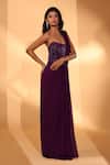 Kiyohra_Purple Georgette, Net Beads, Embroidery One Shoulder Tori Saree Gown _at_Aza_Fashions