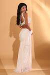 Shop_Kiyohra_Ivory Georgette, Net Embroidery, Beads, Crystals, Tassels Ziva Draped Skirt Set _at_Aza_Fashions
