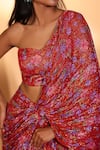 Shop_Kiyohra_Red Lurex, Georgette Bandeau Neck Blake Gardenia Print Saree With Blouse _Online_at_Aza_Fashions