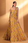 Shop_Kiyohra_Yellow Lurex, Georgette Sequins Sera Pre-draped Lehenga Saree With Blouse _Online_at_Aza_Fashions