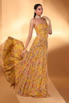 Kiyohra_Yellow Lurex, Georgette Sequins Sera Pre-draped Lehenga Saree With Blouse _at_Aza_Fashions