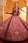 Buy_Mehar_Pink Silk Embroidery, Zari, Sequins Round Neck Rani Bridal Lehenga Set _Online_at_Aza_Fashions