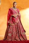 Shop_Mehar_Pink Silk Embroidery, Zari, Sequins Round Neck Rani Bridal Lehenga Set _Online_at_Aza_Fashions
