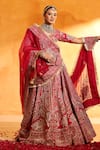 Mehar_Pink Silk Embroidery, Zari, Sequins Round Neck Rani Bridal Lehenga Set _Online_at_Aza_Fashions