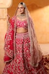 Shop_Mehar_Rose Gold Silk Zari, Embroidery Rani Pink Zardozi Work Bridal Lehenga Set _Online_at_Aza_Fashions