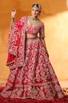 Mehar_Rose Gold Silk Zari, Embroidery Rani Pink Zardozi Work Bridal Lehenga Set _Online_at_Aza_Fashions