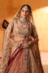 Mehar_Gold Tissue Embroidery, Zari, Sequins Sweetheart Antique Bridal Lehenga Set _Online_at_Aza_Fashions