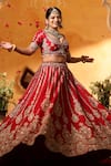 Shop_Mehar_Red Silk Embroidery, Zari Sweetheart Neck Raw Bridal Lehenga Set _Online_at_Aza_Fashions