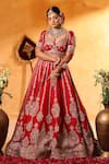 Mehar_Red Silk Embroidery, Zari Sweetheart Neck Raw Bridal Lehenga Set _Online_at_Aza_Fashions