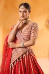 Buy_Mehar_Red Silk Embroidery, Zari, Stones V-neck Raw Bridal Lehenga Set _Online_at_Aza_Fashions