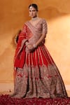 Buy_Mehar_Red Silk Embroidery, Zari, Stones V-neck Raw Bridal Lehenga Set _at_Aza_Fashions