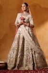 Buy_Mehar_Ivory Silk, Net Zari, Embroidery, Sequins V-neck Bridal Lehenga Set _at_Aza_Fashions