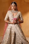 Mehar_Ivory Silk, Net Zari, Embroidery, Sequins V-neck Bridal Lehenga Set _at_Aza_Fashions