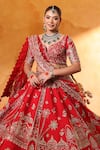 Buy_Mehar_Red Silk Zari, Pearls, Embroidery Round Neck Bridal Lehenga Set _Online_at_Aza_Fashions