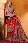 Shop_Mehar_Red Silk Zari, Pearls, Embroidery Round Neck Bridal Lehenga Set _Online_at_Aza_Fashions