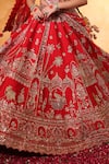 Mehar_Red Silk Zari, Pearls, Embroidery Round Neck Bridal Lehenga Set _at_Aza_Fashions