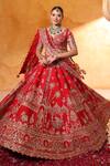 Buy_Mehar_Red Silk Zari, Pearls, Embroidery Round Neck Bridal Lehenga Set _at_Aza_Fashions