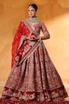 Buy_Mehar_Red Velvet Embroidery, Zari Sweetheart Neck Bridal Lehenga Set _at_Aza_Fashions