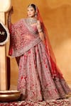 Mehar_Red Silk Zari, Sequins, Embroidery Sweetheart Neck Scarlet Bridal Lehenga Set _Online_at_Aza_Fashions