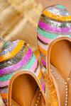Shop_NR By Nidhi Rathi_Multi Color Sequined Striped Leather Jutti 