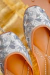 Shop_NR By Nidhi Rathi_Gray Floral Embroidered And Sequin Jutti 