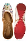 Shop_NR By Nidhi Rathi_White Floral Embroidered Leather Jutti _at_Aza_Fashions