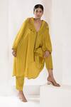 Buy_Deepika Chopra_Yellow Crepe Sequins, Tassels, Beads Anti-fit Hand Embroidered Shirt Pant Set_at_Aza_Fashions