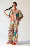Buy_Beachbum_Multi Color Viscose, Shantoon V-neck Geometric Print Top And Pant Set _at_Aza_Fashions