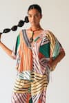 Buy_Beachbum_Multi Color Viscose, Shantoon V-neck Geometric Print Top And Pant Set _Online_at_Aza_Fashions