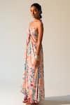 Buy Beachbum Peach Viscose, Shantoon V-neck Floral Print Maxi Dress at Aza Fashions Buy_Beachbum_Peach Viscose, Shantoon V-neck Floral Print Maxi Dress _at_Aza_Fashions