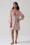 Shop_Beachbum_Peach Viscose Sequins, Lace, Embroidery V-neck Floral Printed Kaftan  _at_Aza_Fashions