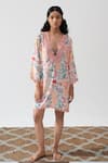 Buy_Beachbum_Peach Viscose Sequins, Lace, Embroidery V-neck Floral Printed Kaftan  _at_Aza_Fashions