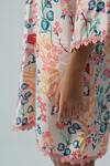 Beachbum_Peach Viscose Sequins, Lace, Embroidery V-neck Floral Printed Kaftan  _Online_at_Aza_Fashions