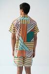 Shop_Beachbum_Multi Color Cotton, Cambric, Poplin Geometric Striped Shirt And Shorts Set _at_Aza_Fashions
