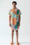 Buy_Beachbum_Multi Color Cotton, Cambric, Poplin Geometric Striped Shirt And Shorts Set _at_Aza_Fashions