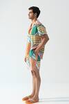 Shop_Beachbum_Multi Color Cotton, Cambric, Poplin Geometric Striped Shirt And Shorts Set _Online_at_Aza_Fashions