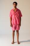 Beachbum_Fuchsia Cotton Tropical Print Shirt And Shorts Set _Online_at_Aza_Fashions