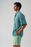 Beachbum_Blue Cotton Leaf Print Shirt And Shorts Set _Online_at_Aza_Fashions