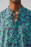 Shop_Beachbum_Blue Cotton Leaf Print Shirt And Shorts Set _Online_at_Aza_Fashions