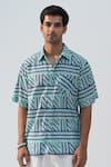 Shop_Beachbum_Blue Cotton Geometric Printed Shirt And Shorts Set _Online_at_Aza_Fashions