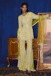 Buy_Mani Bhatia_Yellow Chiffon Sequins, Pearls, Beads, Poppy And Cutdana Kurta Gharara Set _at_Aza_Fashions