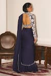 Shop_Mani Bhatia_Navy Crepe, Satin, Georgette Lola Embroidered Blouse And Pre-draped Saree Set _at_Aza_Fashions